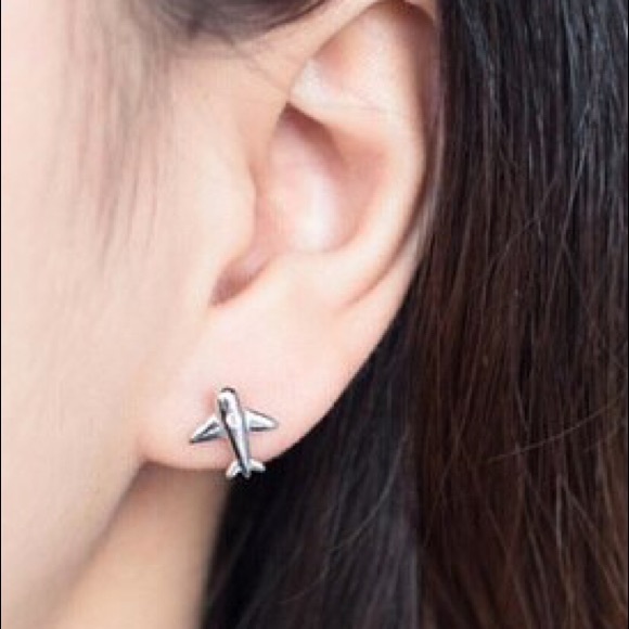 925 Sterling Silver Airplane Stud Earrings - Picture 1 of 7